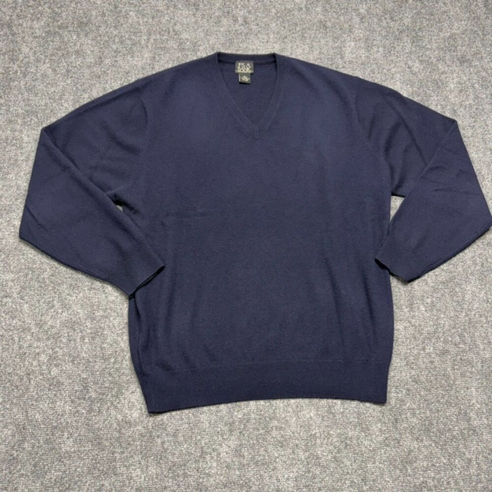 Jos A Bank Men's L Navy 100% Cashmere V-Neck Sweater Pullover Solid